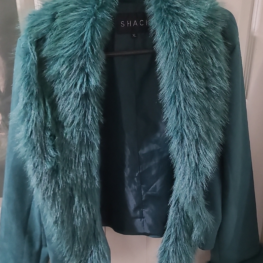 Women's Teal Faux Fur Jacket